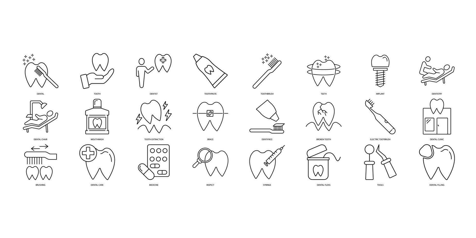 dental ikoner uppsättning. uppsättning av redigerbar stroke icons.vector uppsättning av dental vektor