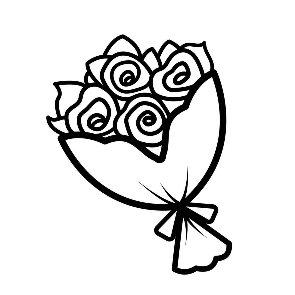 Rose Blume Strauß Vektor Illustration Symbol mit schwarz Gliederung isoliert auf Weiß Platz Hintergrund. einfach eben minimalistisch Kunst gestylt Zeichnung mit Valentinstag, Hochzeit, und Liebe Thema.