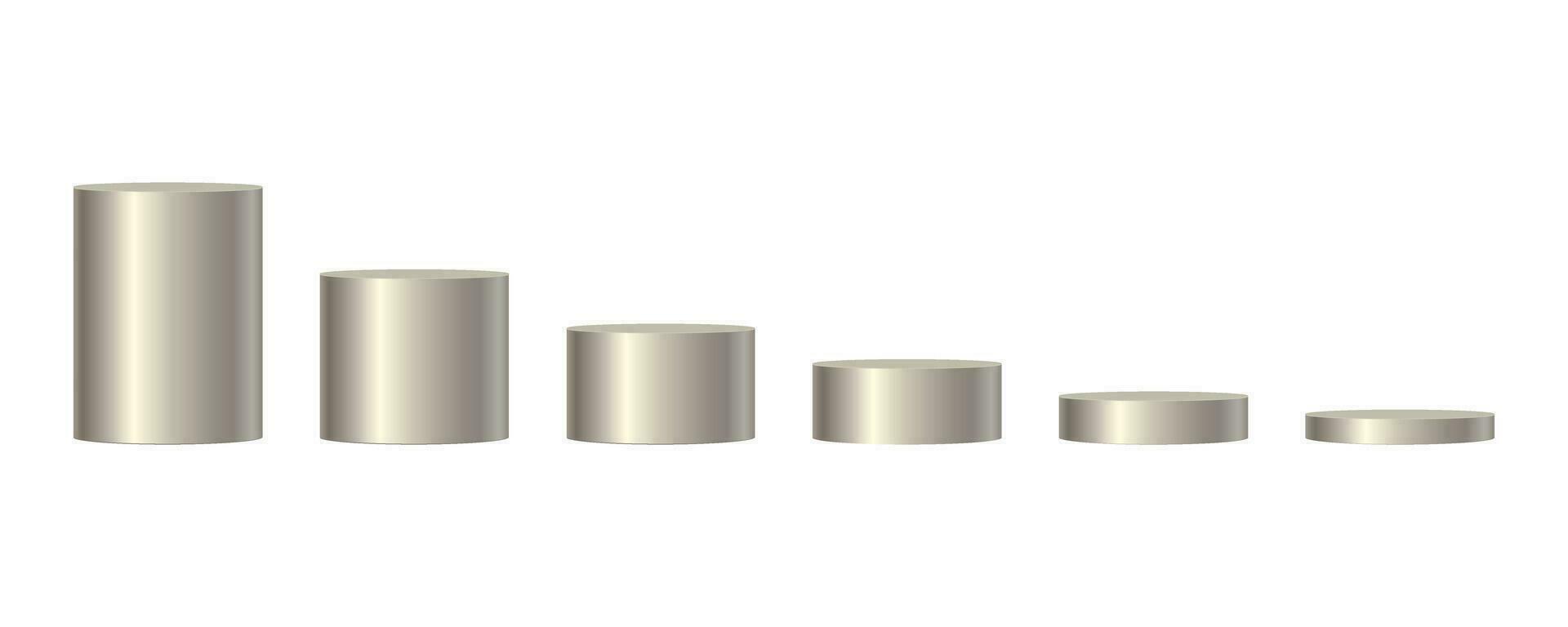 3d krom cylindrar isolerat på transparent bakgrund. cylinder Pol, metall stål rör, scener, piedestaler, podium. vektor, illustration vektor