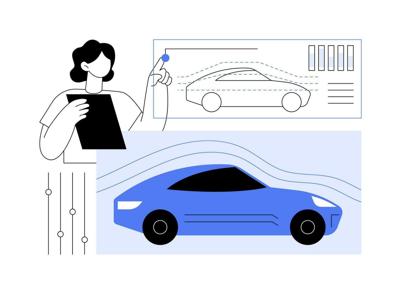 bil aerodynamik testning abstrakt begrepp vektor illustration.