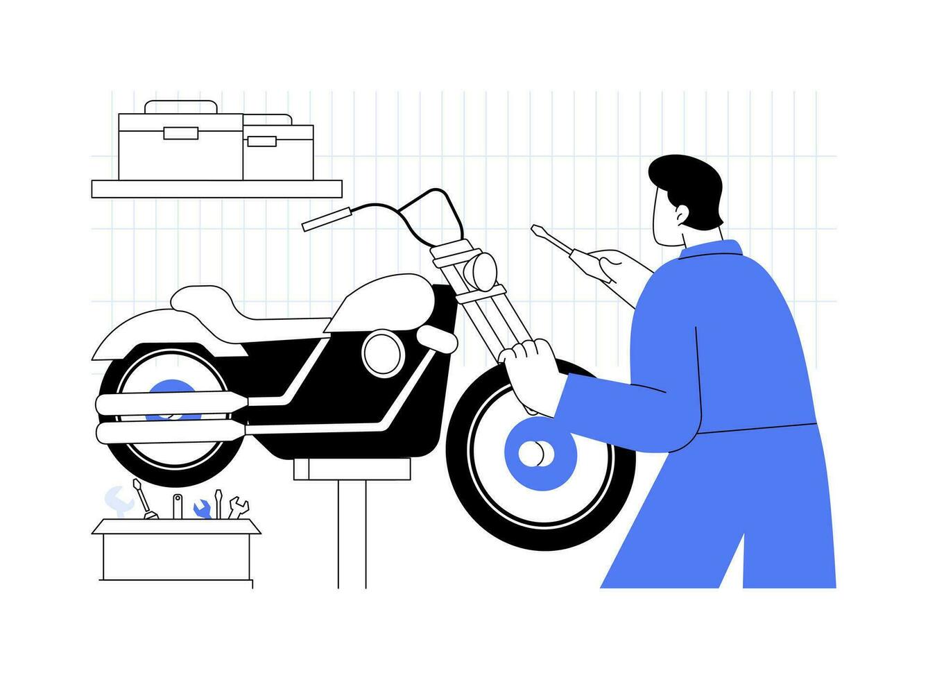 Motorrad Reparatur Bedienung abstrakt Konzept Vektor Illustration.