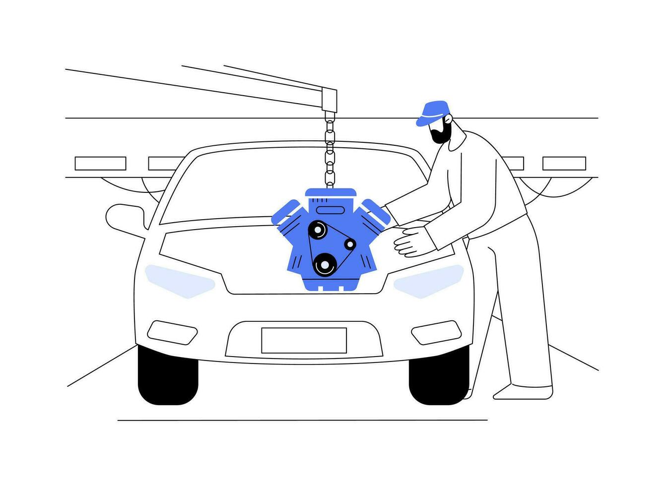 Auto Teile Versammlung Linie abstrakt Konzept Vektor Illustration.