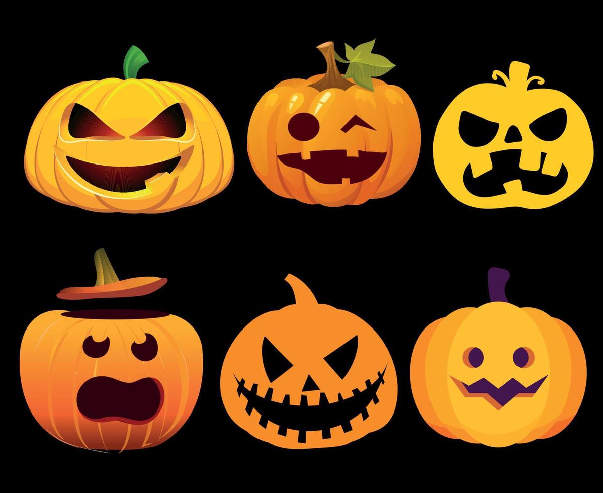 Kürbis Halloween-Objekte Zeichen Symbole Vektor-Illustration abstrakt mit schwarzem Hintergrund vektor