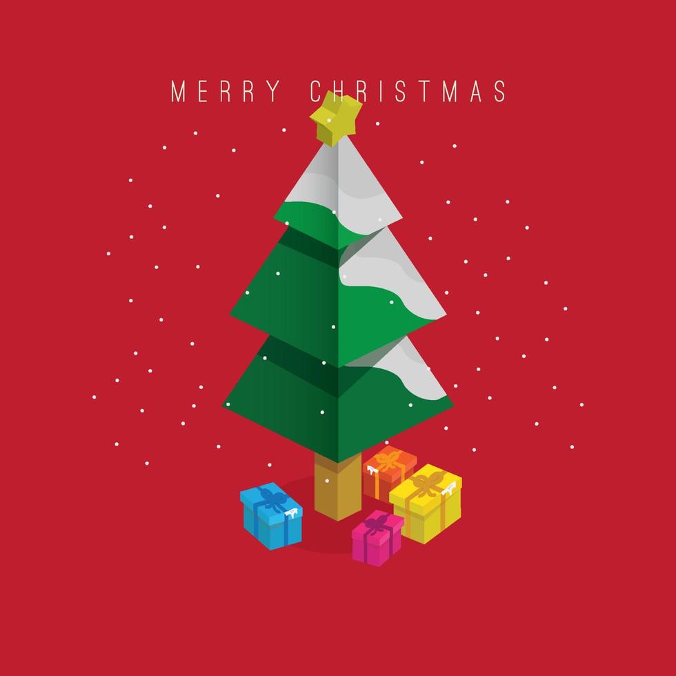 Weihnachtsbaum mit Geschenkboxen und Dekorationen. Frohes neues Jahr oder Frohe Weihnachten isometrischer Baum vektor