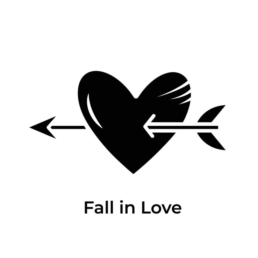 fallen im Liebe Herz durchbohrt mit Pfeil Vektor Symbol Silhouette isoliert auf Platz Weiß Hintergrund. einfach eben minimalistisch Kunst gestylt Karikatur Valentinstag Tag thematisch Zeichnung.