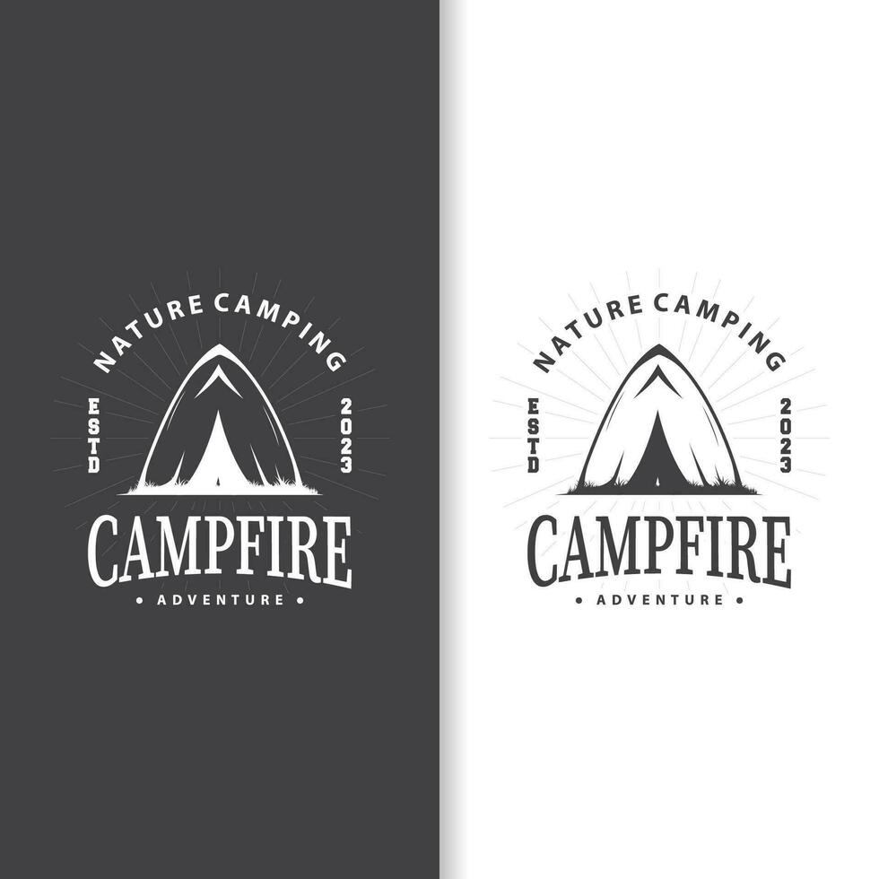 camping logotyp vild skog design utomhus- äventyr illustration av träd och enkel tält vektor