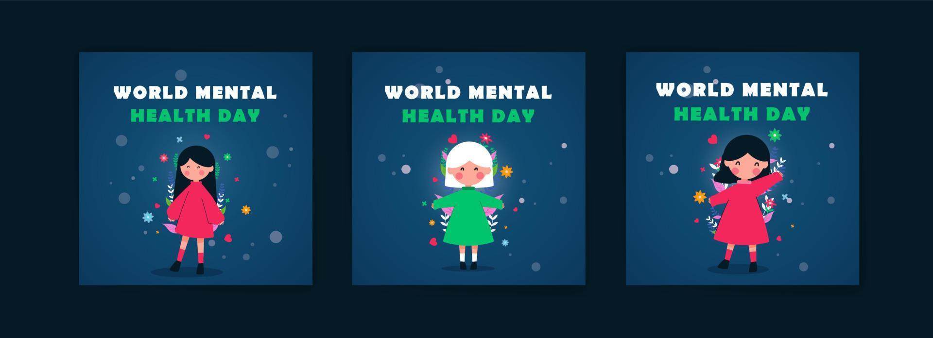 Social-Media-Post-Vorlage für den Welttag der psychischen Gesundheit. Werbung für die Bedeutung der Erhaltung der psychischen Gesundheit. vektor