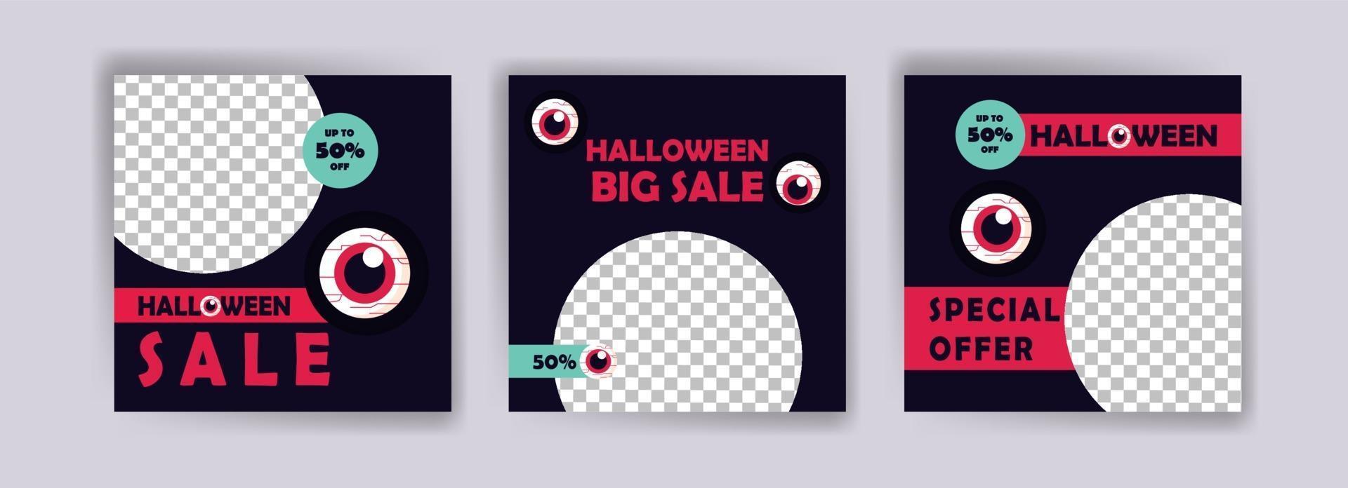 sociala medier post mall för halloween försäljning. försäljningsbanner för halloweenfirande. vektor