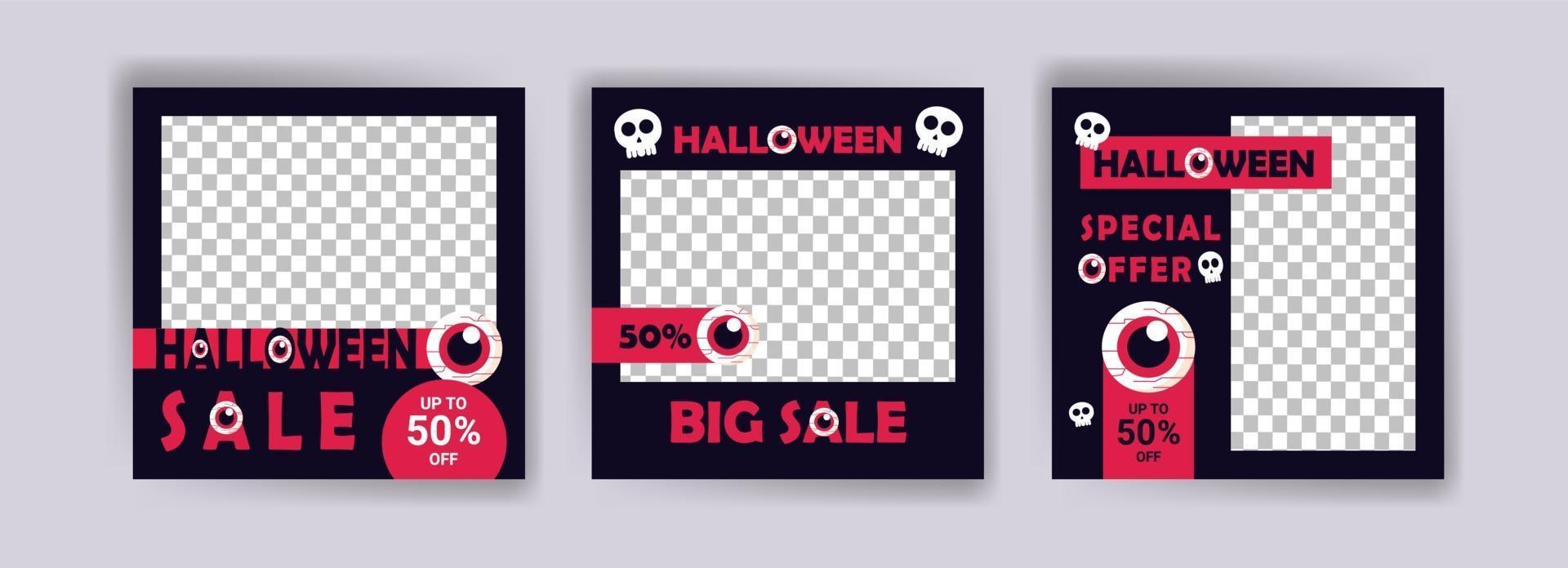 sociala medier post mall för halloween försäljning. försäljningsbanner för halloweenfirande. vektor