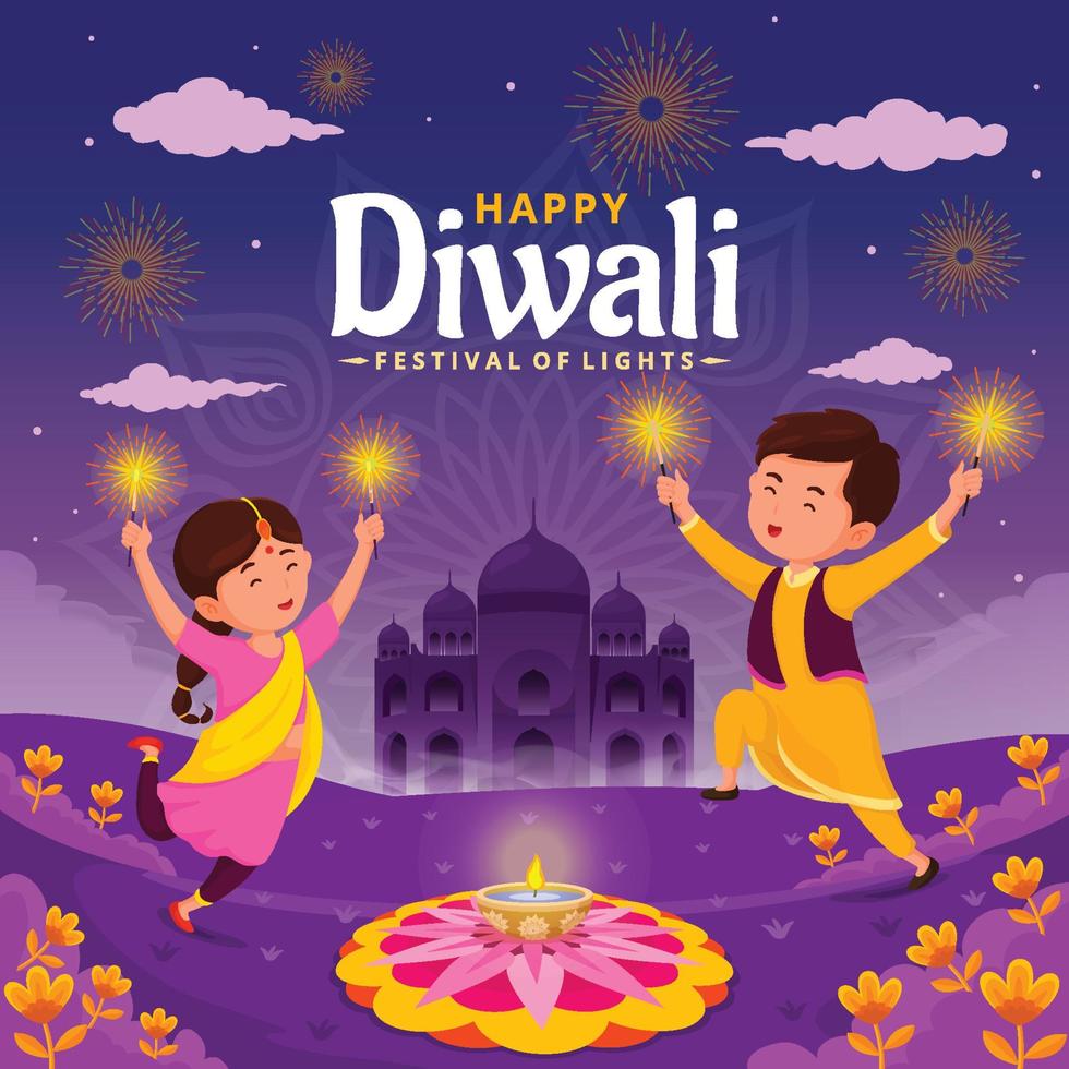 glad diwali festival av ljus vektor