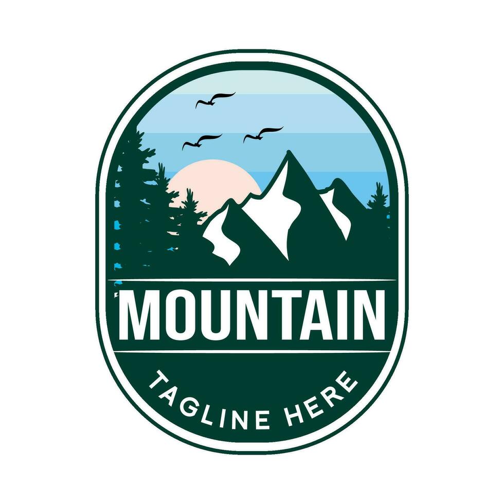 berg vektor logotyp, linje konst av bergen träd och natur, äventyr design