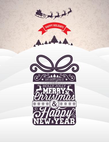Vektor God jul helgdag och gott nytt år illustration med typografisk design och snöflingor på vintern landskap bakgrund.