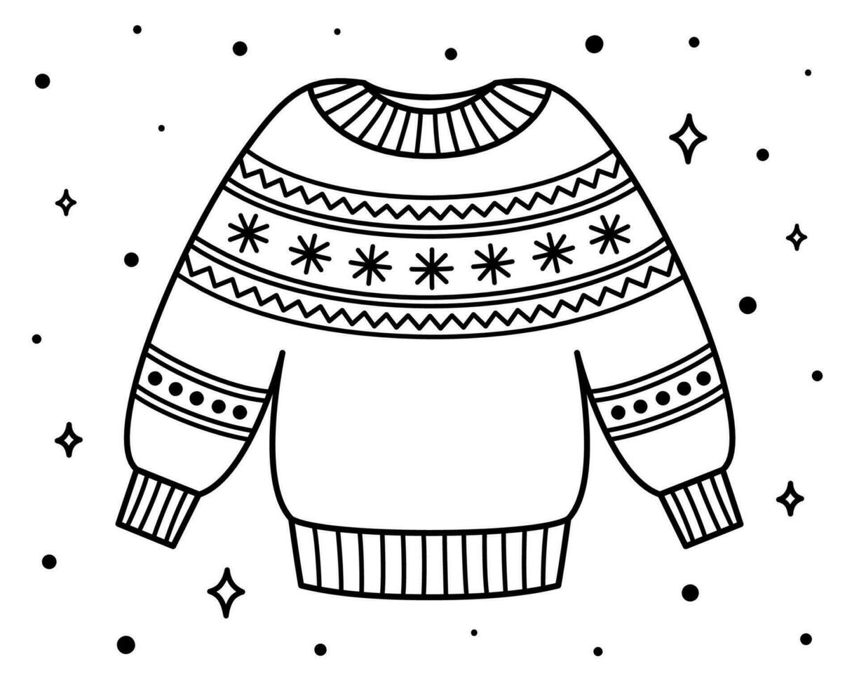 Gliederung Sweatshirt mit süß einfach aufwendig. Winter tragen. isoliert Weihnachten Einzelheiten zum Gruß Karte, Etiketten, Flyer. Vektor Illustration.