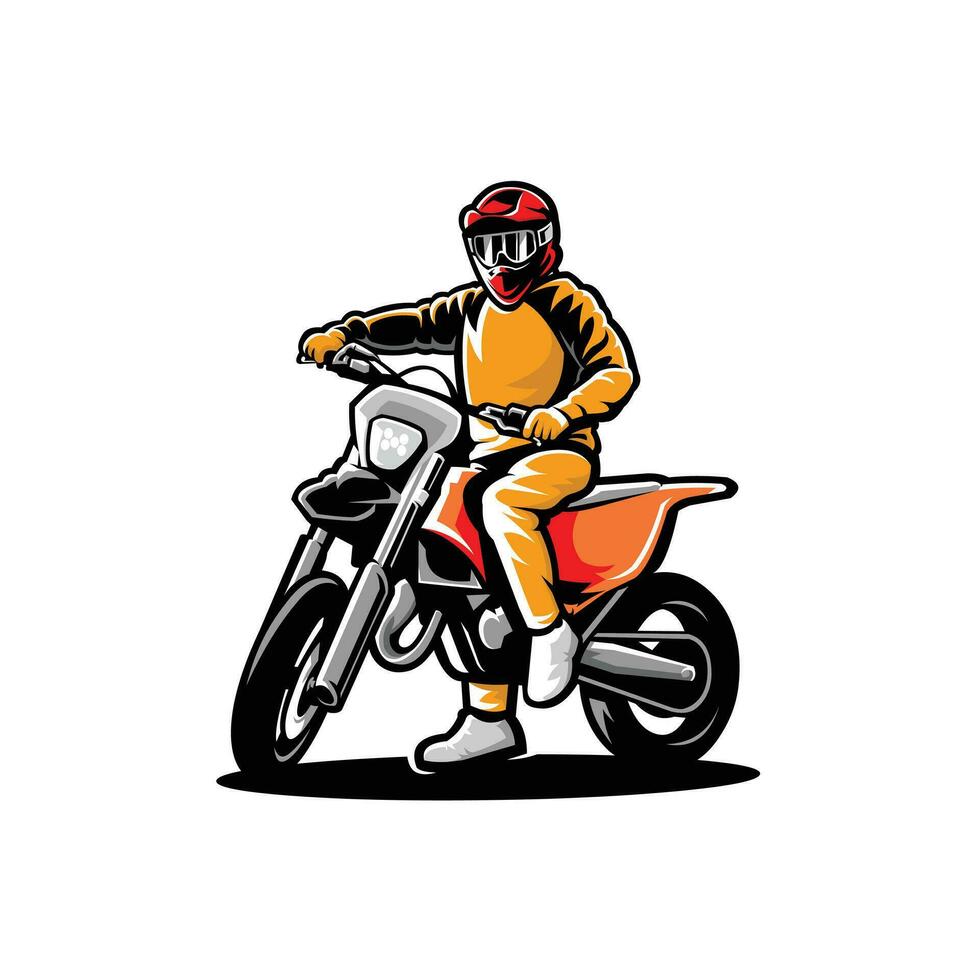 Super moto Biker Vektor Illustration. Beste zum Abenteuer Sport Motor- Fahrrad verbunden Industrie
