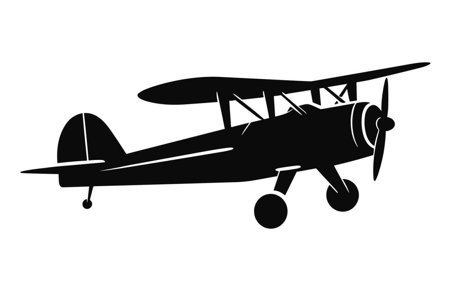 en biplan silhuett ClipArt isolerat på en vit bakgrund, flygplan svart vektor design