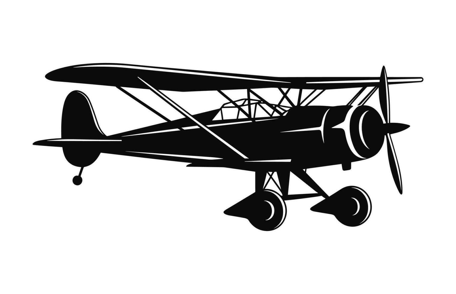 en biplan silhuett ClipArt isolerat på en vit bakgrund, flygplan svart vektor design