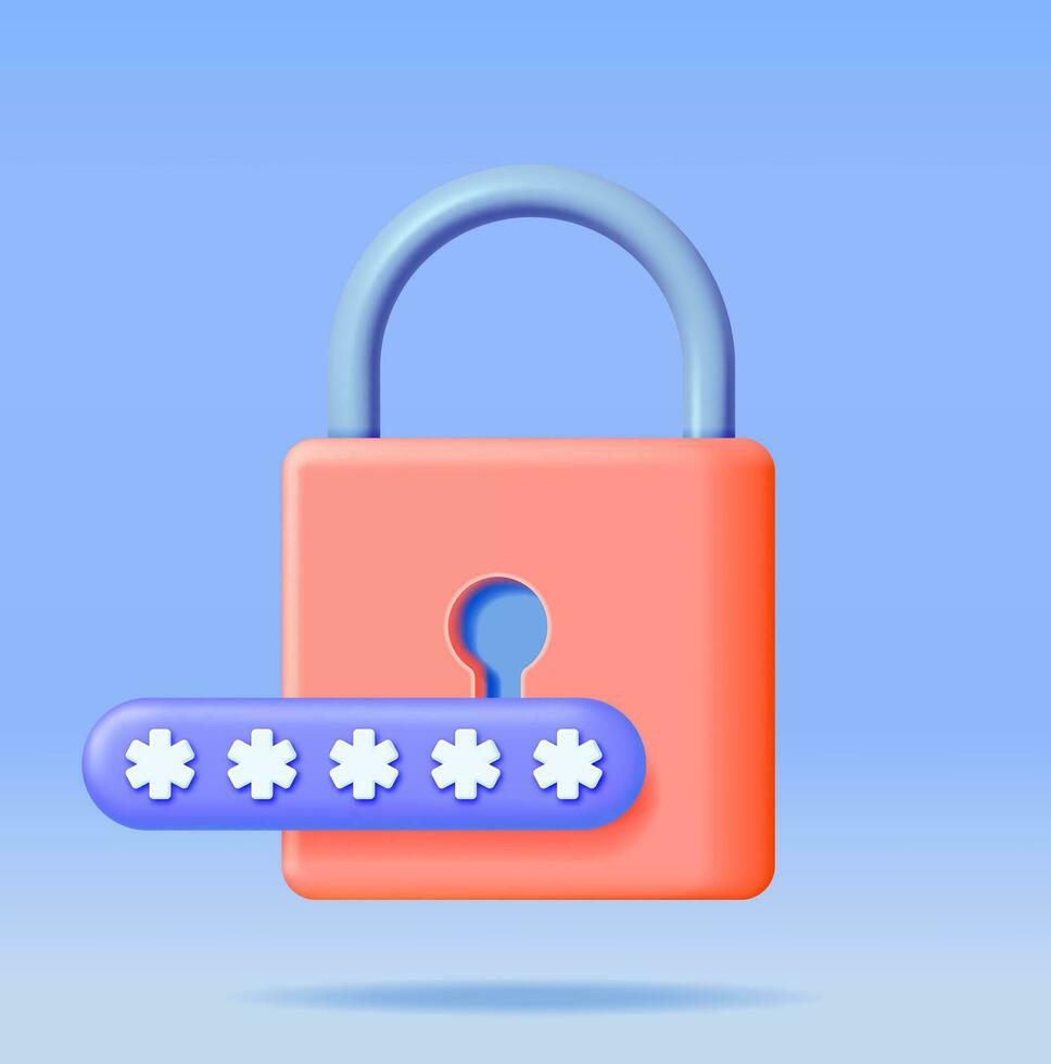 3d Passwort Feld mit Vorhängeschloss isoliert. machen versteckt Passwort Symbol im Pad sperren. Computer Daten Schutz, Sicherheit und Vertraulichkeit. Sicherheit, Anmeldung Verschlüsselung und Privatsphäre. Vektor Illustration