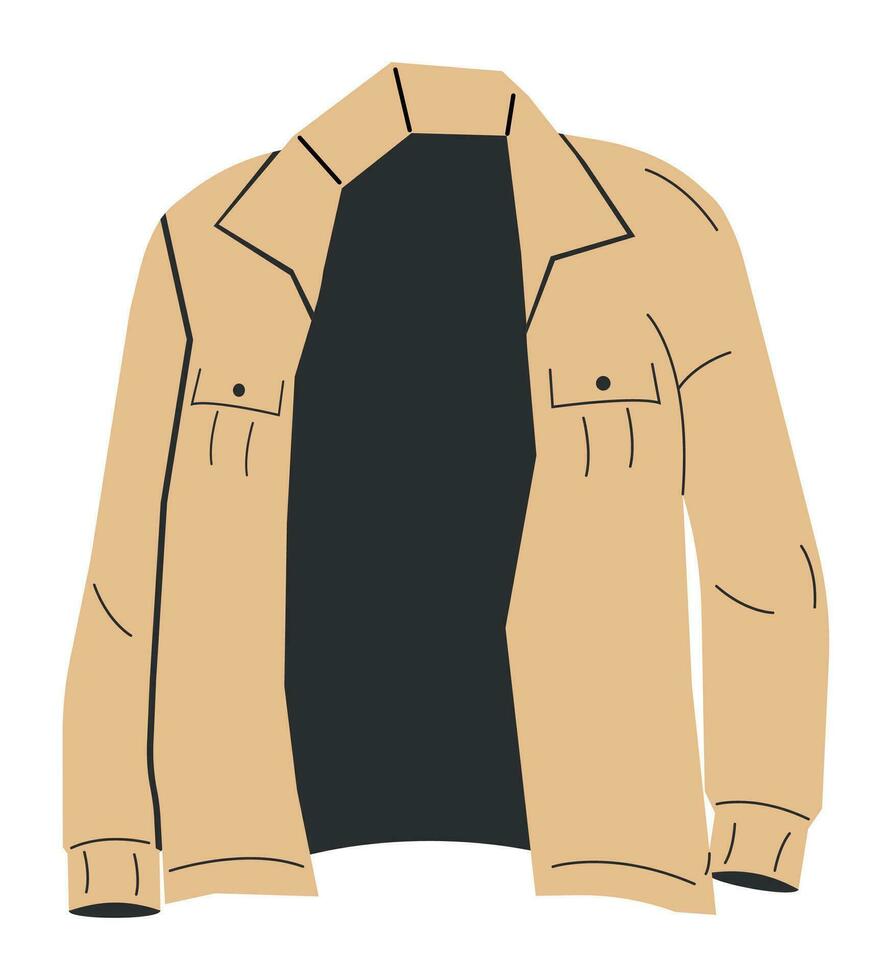 Mode Mantel unisex Jacke isoliert. oben mans Strassenmode. braun Tweed kurz Jacke mit Tasten und Tasche. beiläufig modisch Frau passen Kleidung. Karikatur eben Vektor Illustration