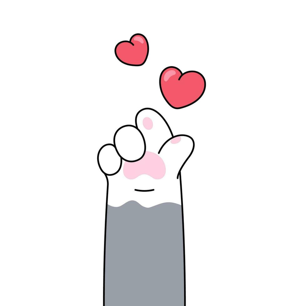 katt Tass som visar koreanska kärlek tecken med hjärtan runt om Det, finger hjärta. tecknad serie, komisk stil illustration. vektor klotter teckning