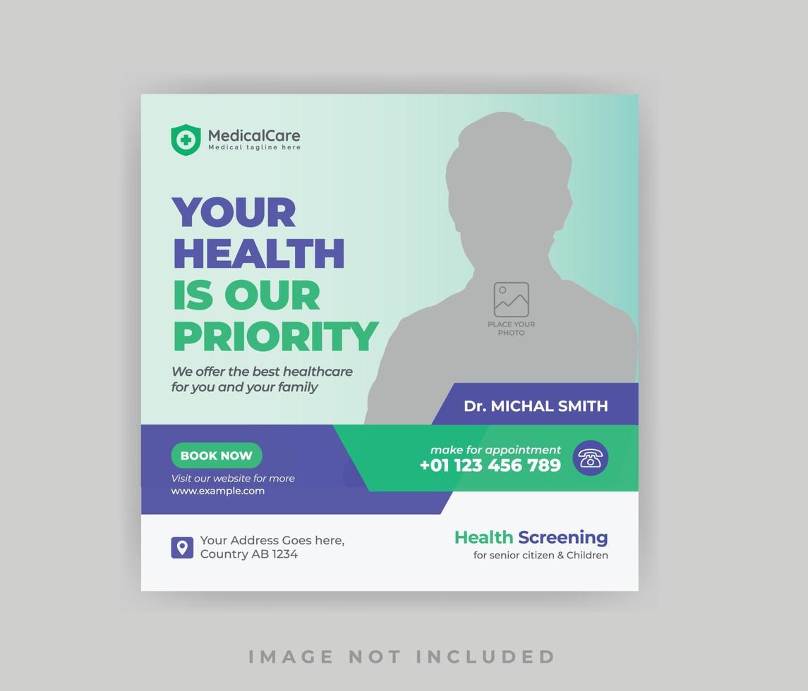 ren medicinsk hälsovård flygblad sociala medier post webbkampanj banner mall vektor