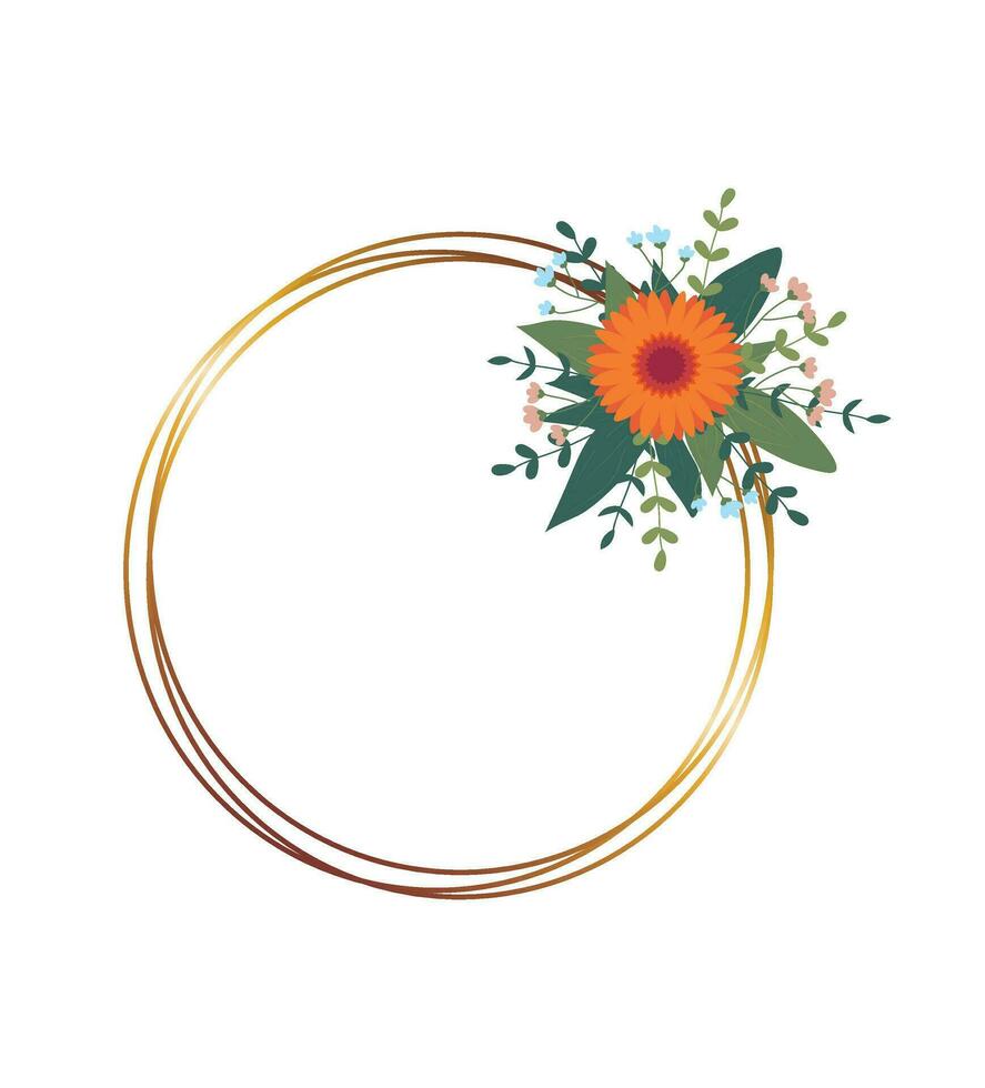 Gold Kreis Rahmen mit Anordnung. Gruß Karte mit kostenlos Raum zum Text. perfekt zum Hochzeit Einladung Karten, Luxus Vorlagen vektor
