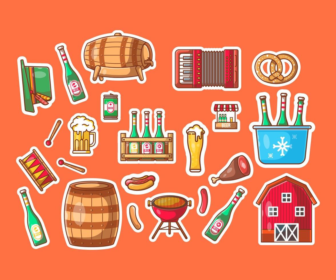 oktoberfest element cartoon illustrationen sticker pack vektor