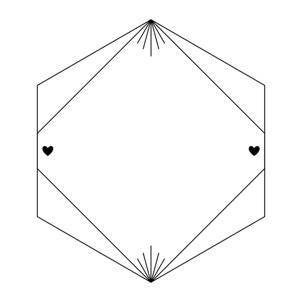 valentine dag kärlek estetisk ram med hjärtan och strålar. trendig geometrisk minimalistisk linjär form för social media eller affisch design vektor