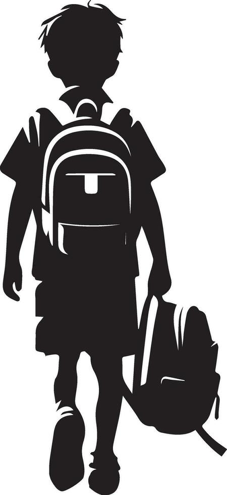 en pojke gående till skola vektor konst illustration svart Färg