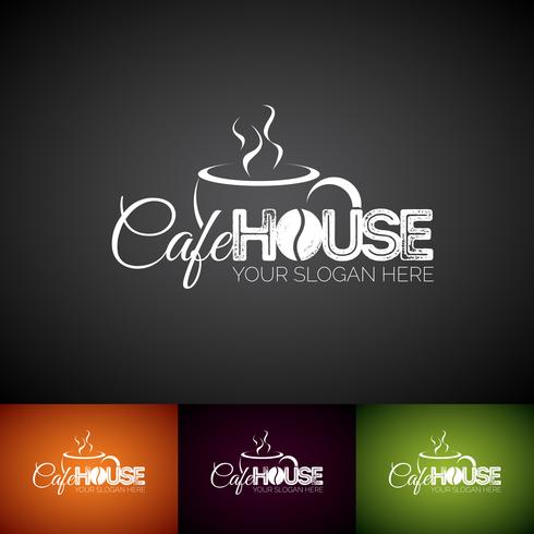 Coffe Cup Vector Logo Design Mall. Set med Cofe Shop etikettillustration med olika färger.