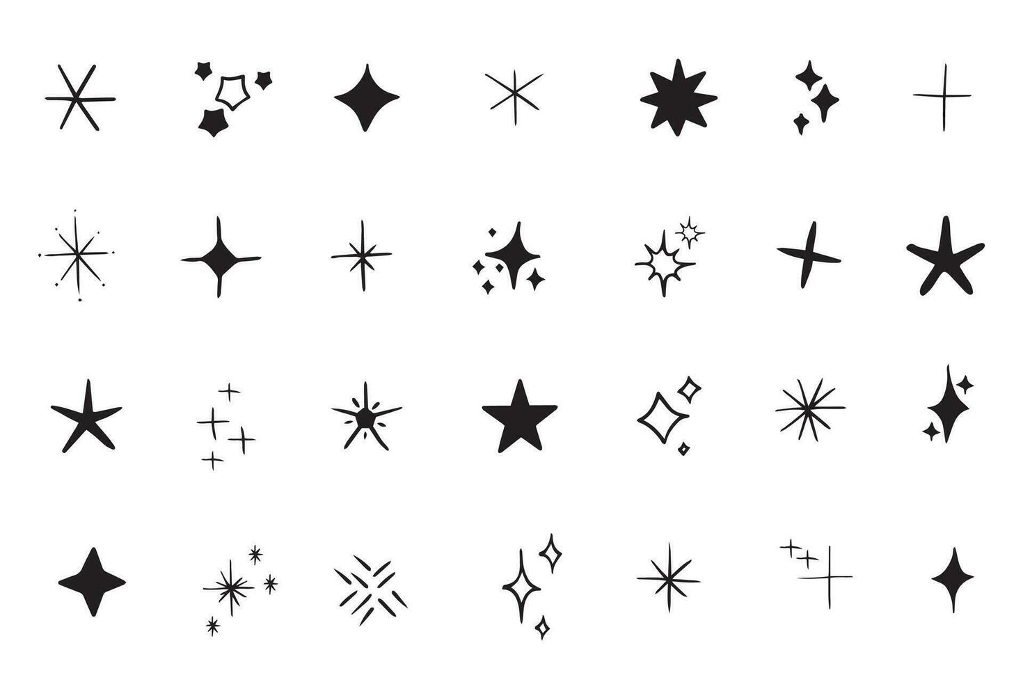 Vektor einstellen von y2k Sterne, Starburst und retro futuristisch Grafik Ornamente zum Dekoration. einstellen von Star Formen. Vorlagen zum Design, Poster, Projekte, Banner, Logo, und Geschäft Karten. Vektor