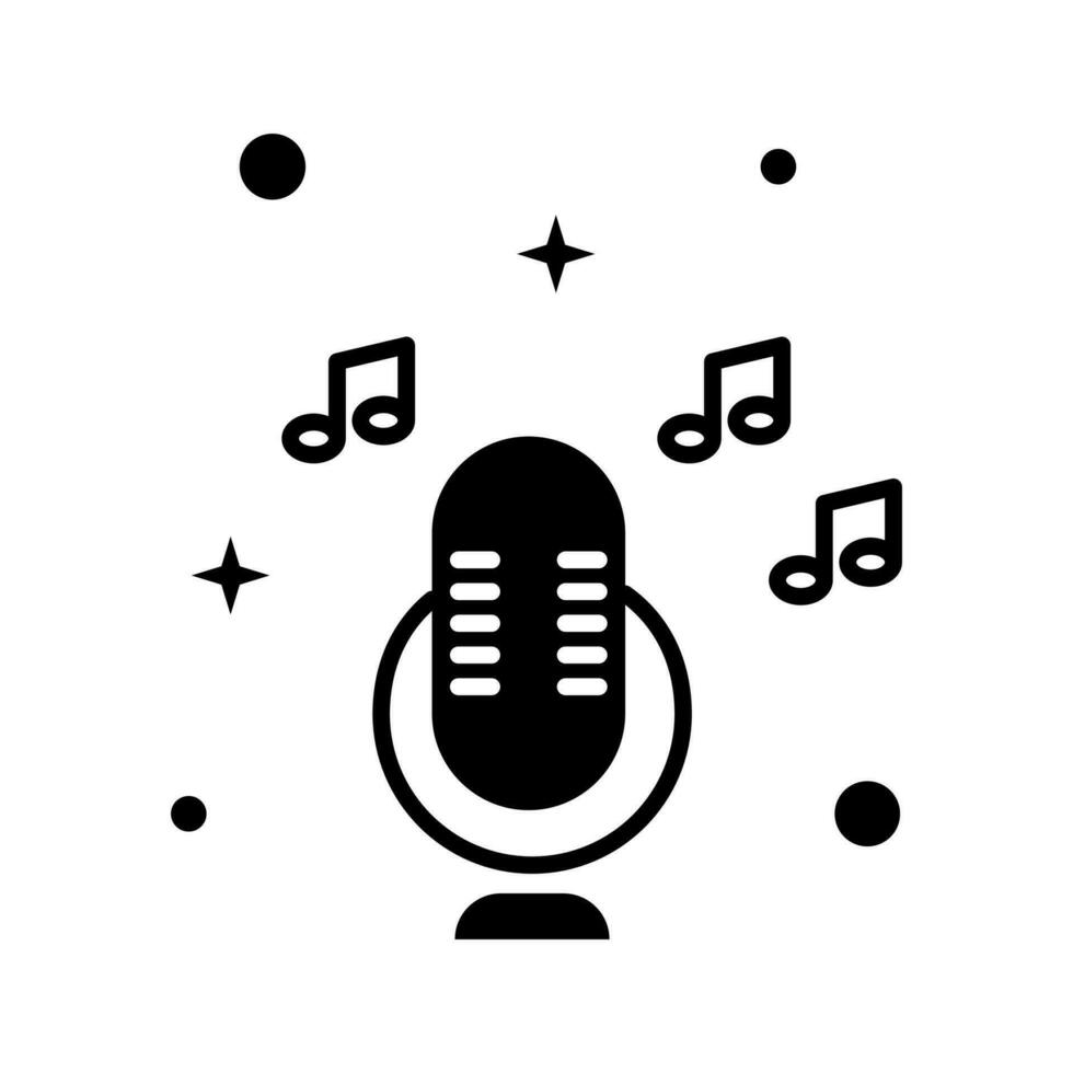 mikrofon ikon, mikrofon omgiven förbi anteckningar symbol. mikrofon musik logotyp och melodi tecken. fast och platt piktogram. vektor illustration design på vit bakgrund