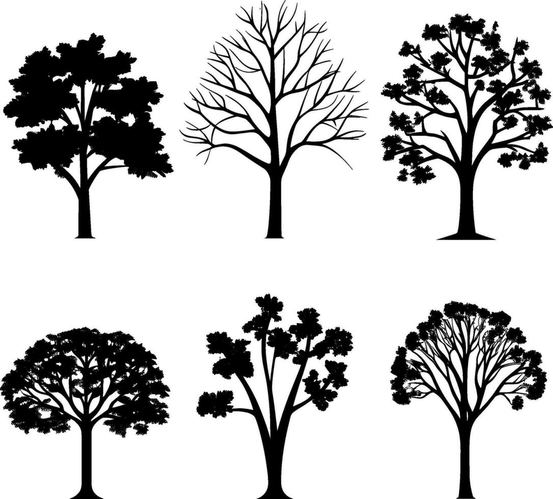 Sammlung isoliert Baum Symbol Silhouette Stil auf Weiß Hintergrund. können Sein benutzt zum Ihre arbeiten. ai generiert Illustration. vektor