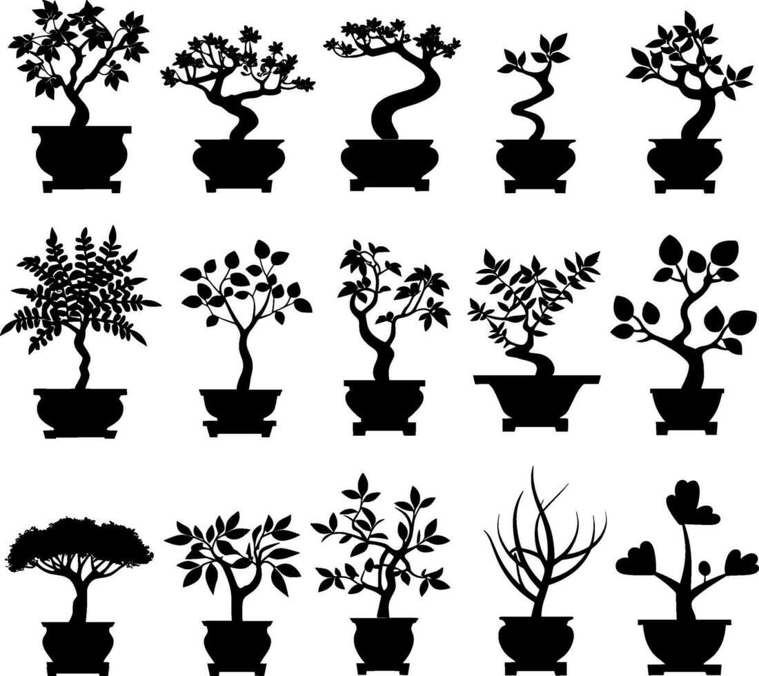 einstellen von Zimmerpflanzen im Töpfe Silhouetten, Vektor. ai generiert Illustration. vektor