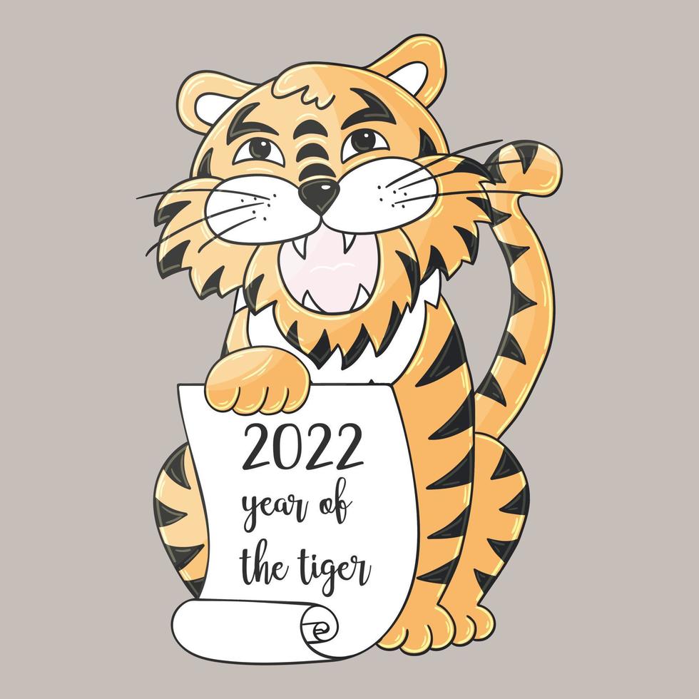 Tiger im Handzeichnungsstil. Symbol von 2022. Sammlung Neujahr 2022 vektor