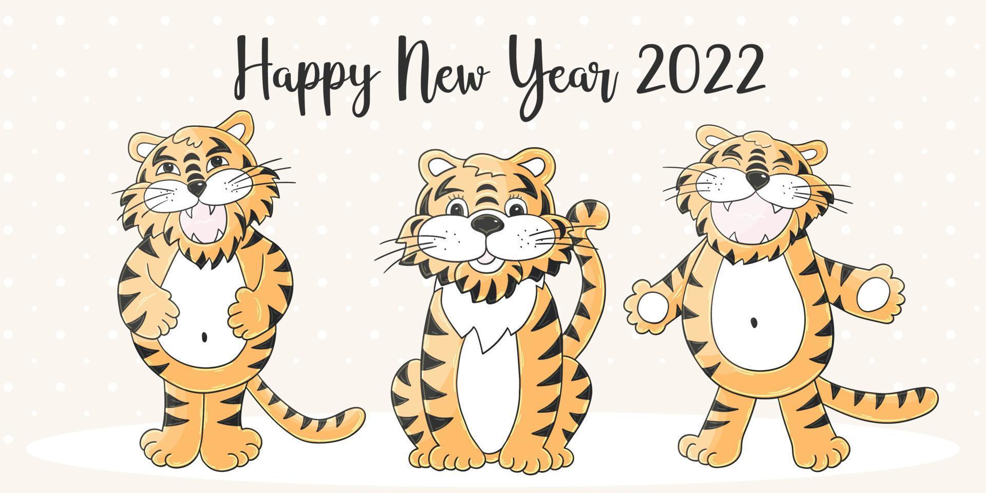 Tiger im Handzeichnungsstil. Symbol von 2022. Sammlung Neujahr 2022 vektor