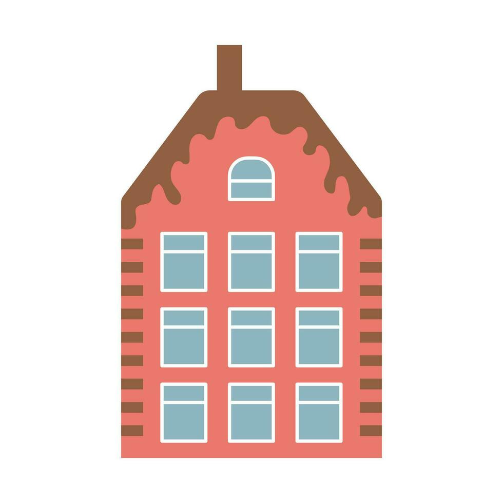 süß Pastell- skandinavisch Haus. Niederländisch Kanal heim. traditionell die Architektur von Niederlande, Belgien und Amsterdam. Hand gezeichnet Vektor Illustration isoliert auf Weiß Hintergrund.