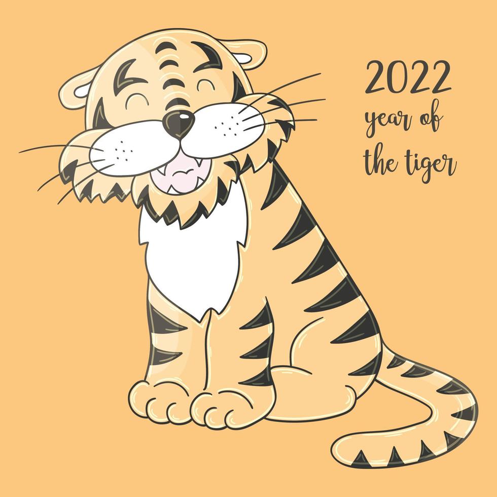 tiger i hand rita stil. symbol för 2022. nyår 2022 vektor