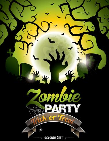 Vector Illustration auf einem Halloween-Zombie-Partythema auf grünem Hintergrund.