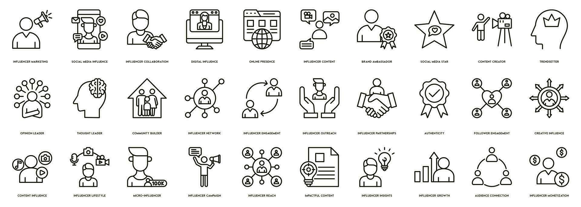 influencer vektorer ikon illustration för influencer marknadsföring, social media inflytande, influencer samarbete, digital inflytande och uppkopplad närvaro