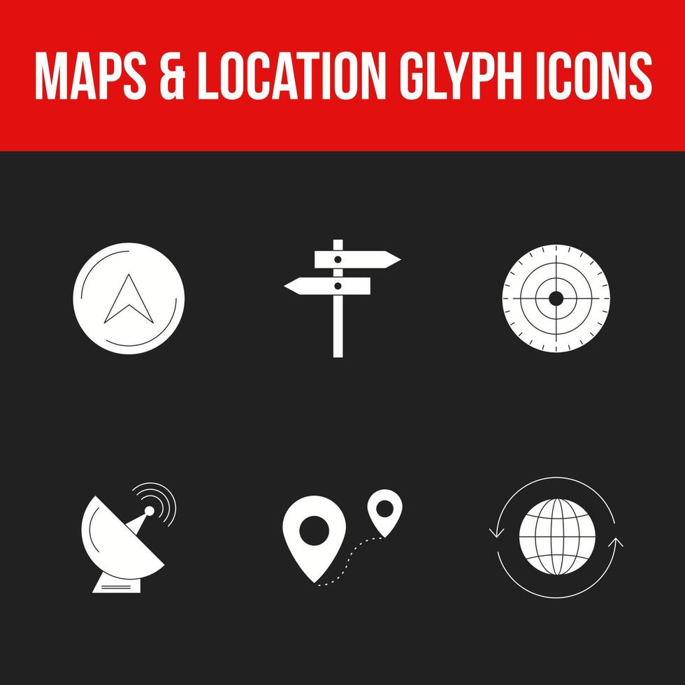 schöne Karten und Standort Glyphen Icon Set vektor