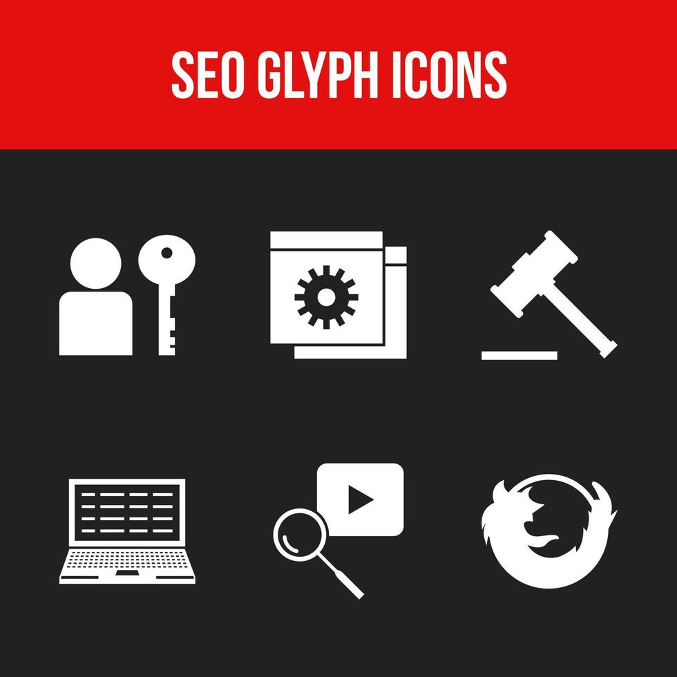 6 glyph seo ikoner för kommersiellt och personligt bruk vektor