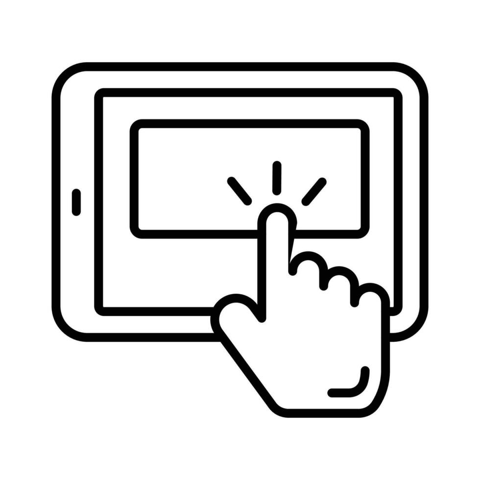 Hand Finger berühren Handy, Mobiltelefon Bildschirm, Konzept Symbol von Benutzerfreundlichkeit vektor