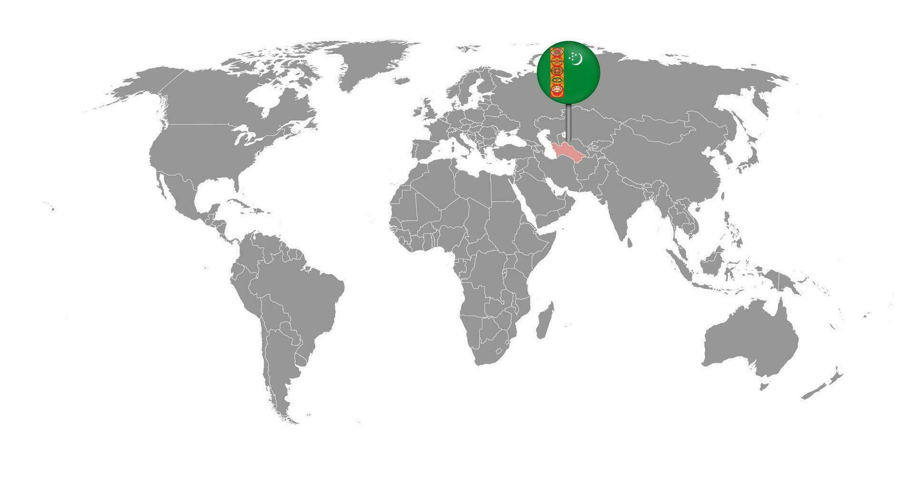 nålkarta med turkmenistans flagga på världskartan. vektor illustration.