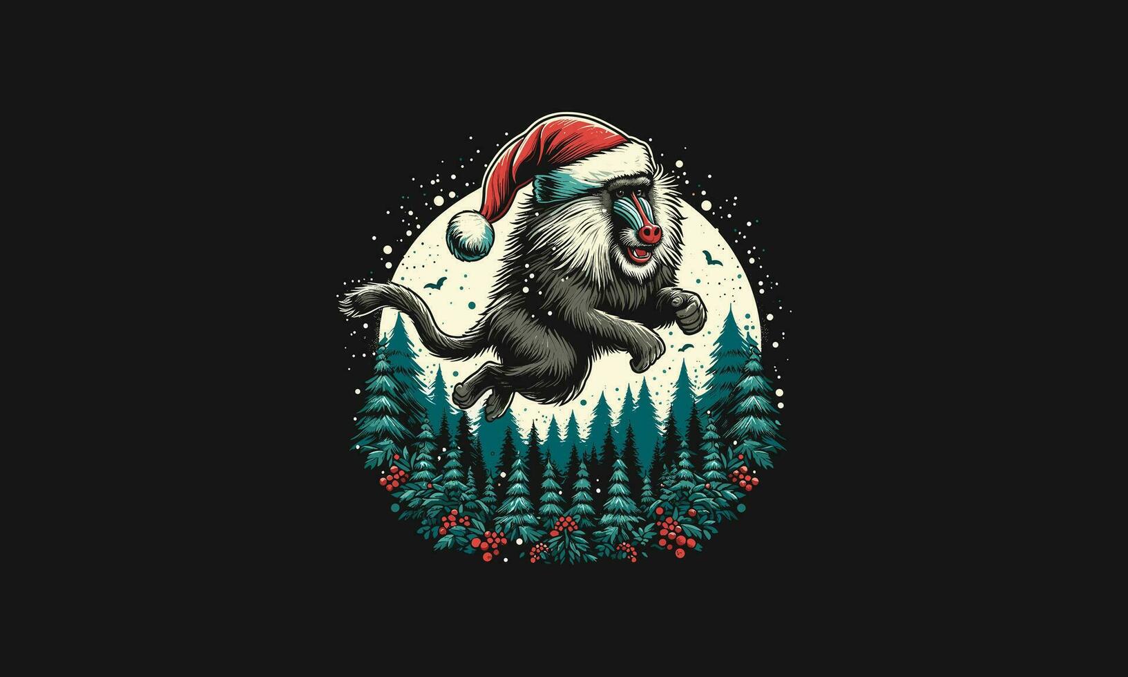 Pavian springen auf Wald tragen Santa Hut Vektor Maskottchen Design