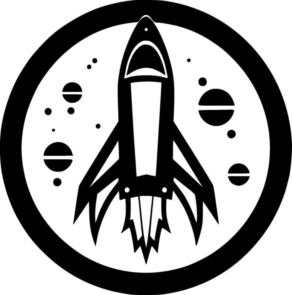 raket, svart och vit vektor illustration