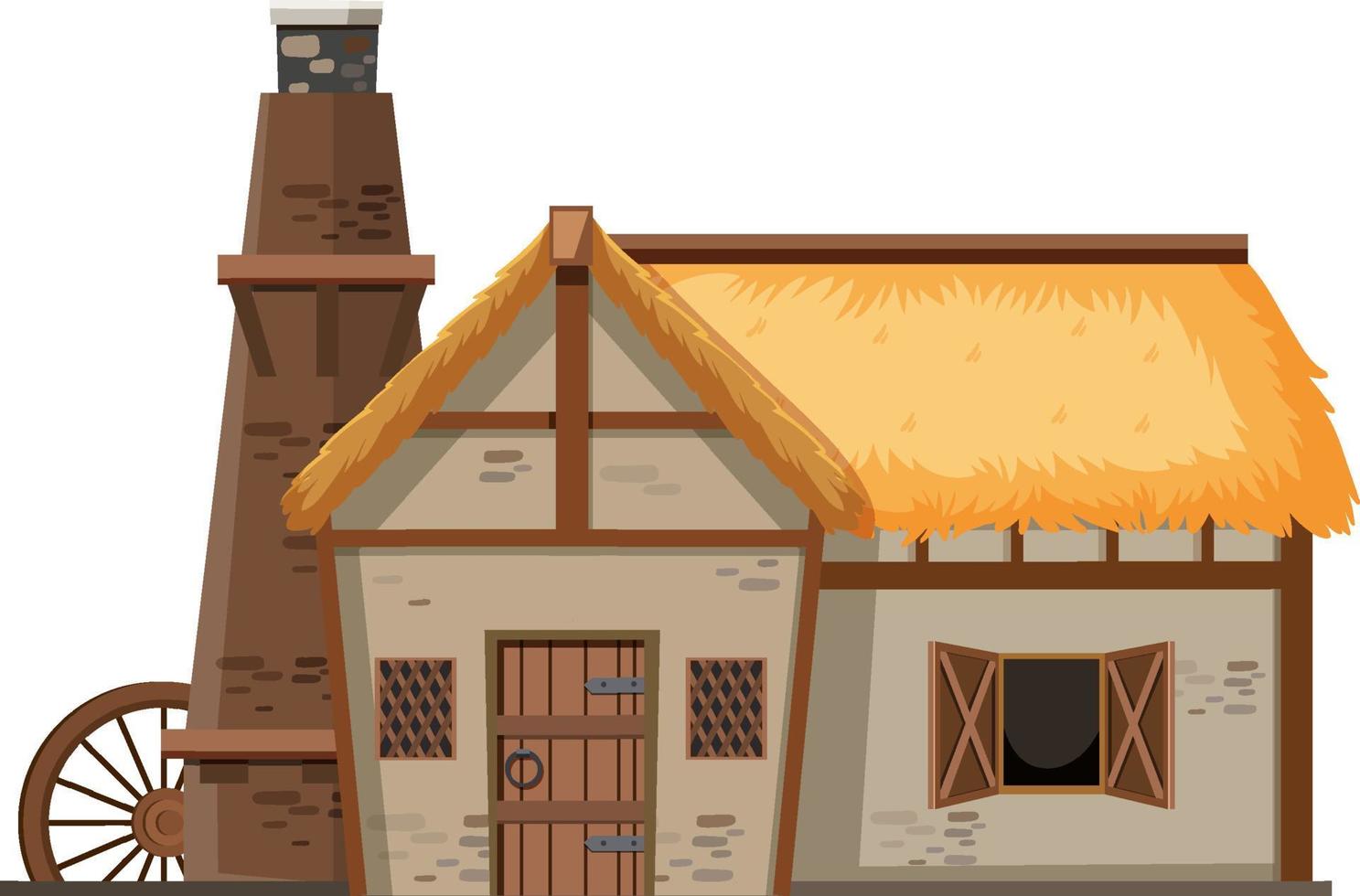 mittelalterliches Bauernhaus isoliert auf weißem Hintergrund vektor