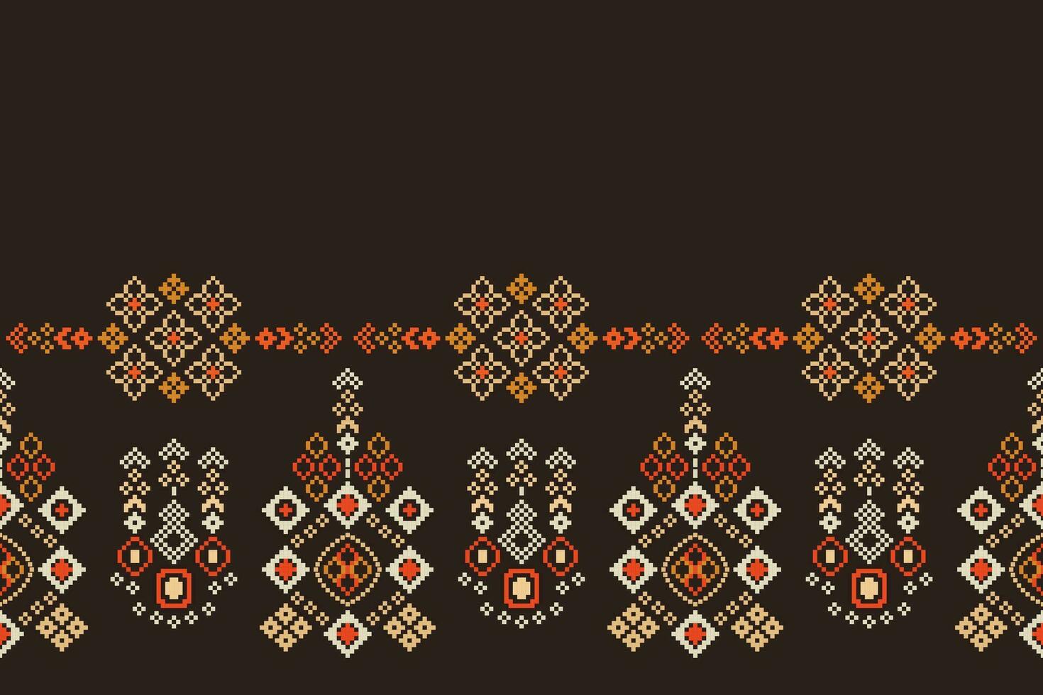 ethnisch geometrisch Stoff Muster Kreuz Stich.ikat Stickerei ethnisch orientalisch Pixel Muster braun Hintergrund. abstrakt, vektor, illustration. Textur, Kleidung, Schal, Dekoration, Teppich, Seide Hintergrund. vektor