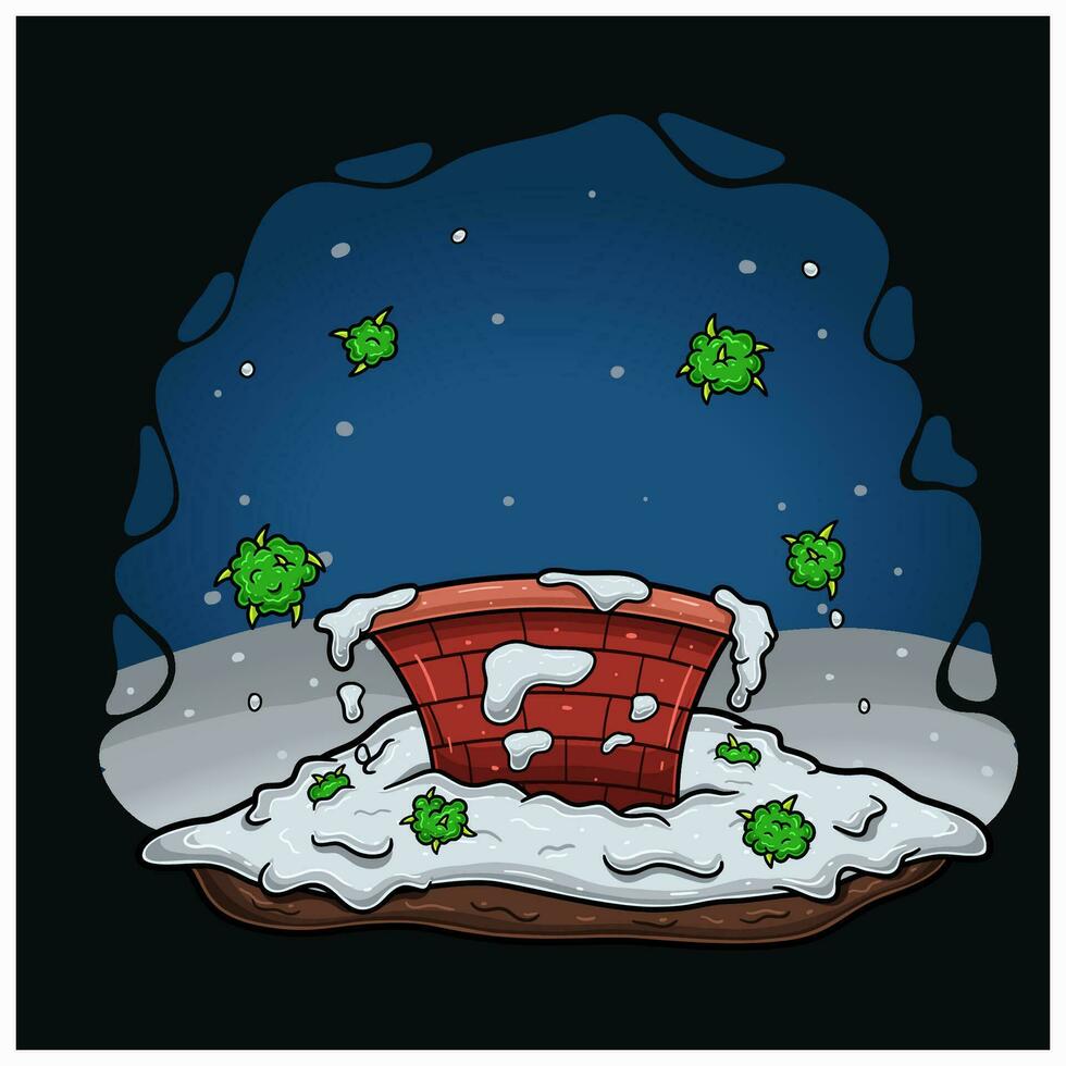 tecknad serie av hus skorsten och snö bakgrund. vektor