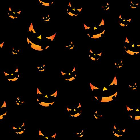 Nahtlose Musterillustration Halloweens mit furchtsamen Gesichtern der Kürbisse auf schwarzem Hintergrund. vektor