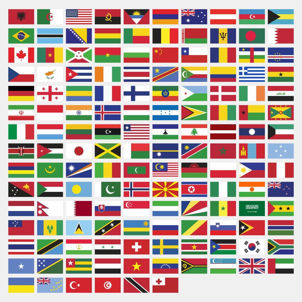 uppsättning rektangel land flaggor i världen vektor